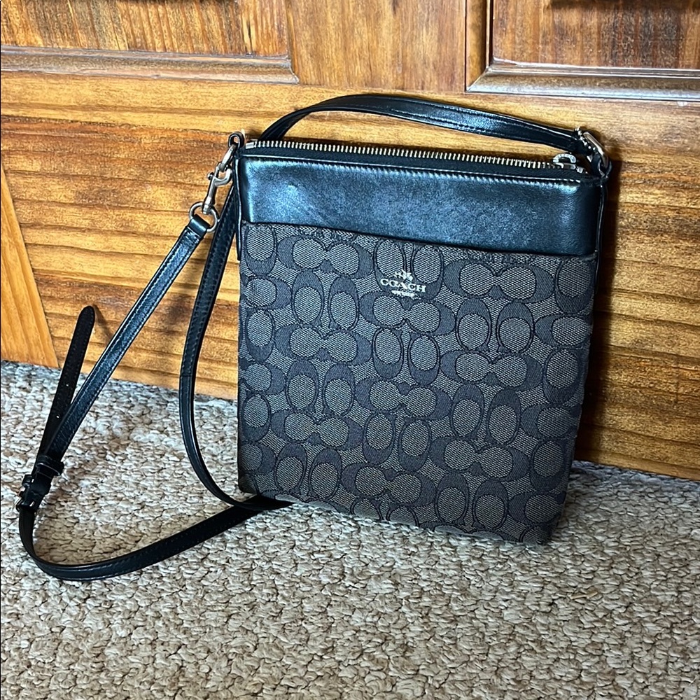Coach Black and Grey Messenger Bag with Signature Style